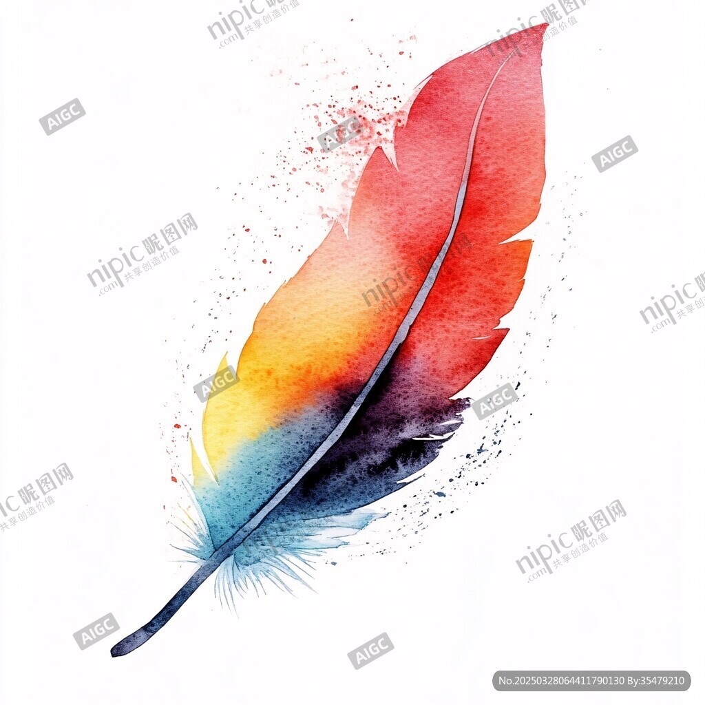 水彩绘多彩羽毛艺术作品