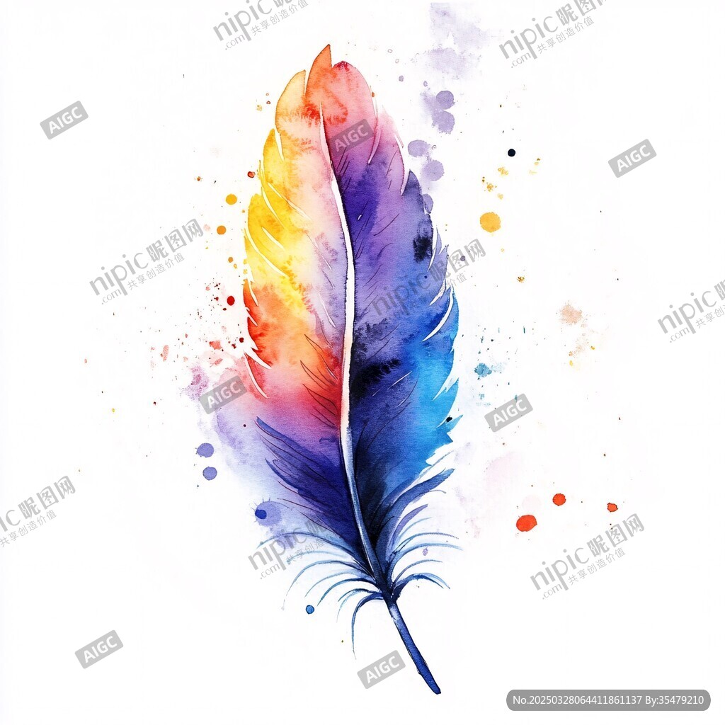 水彩绘多彩羽毛艺术图案