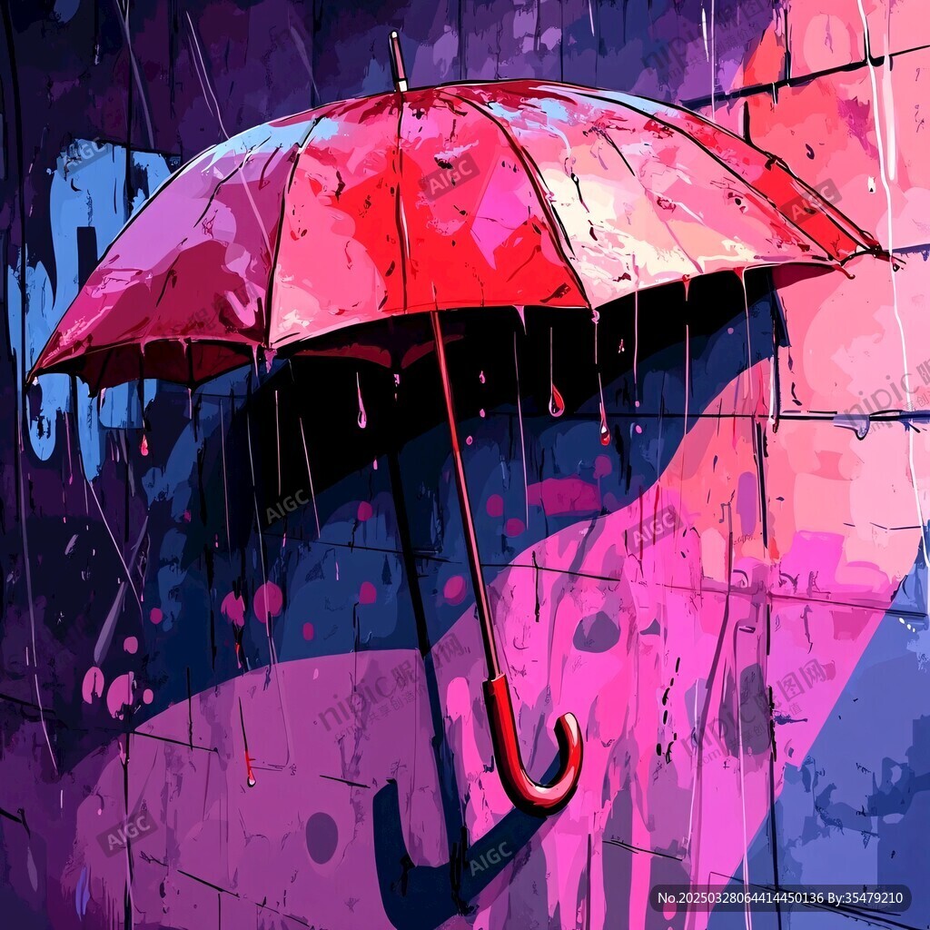 雨中红伞的梦幻色彩世界