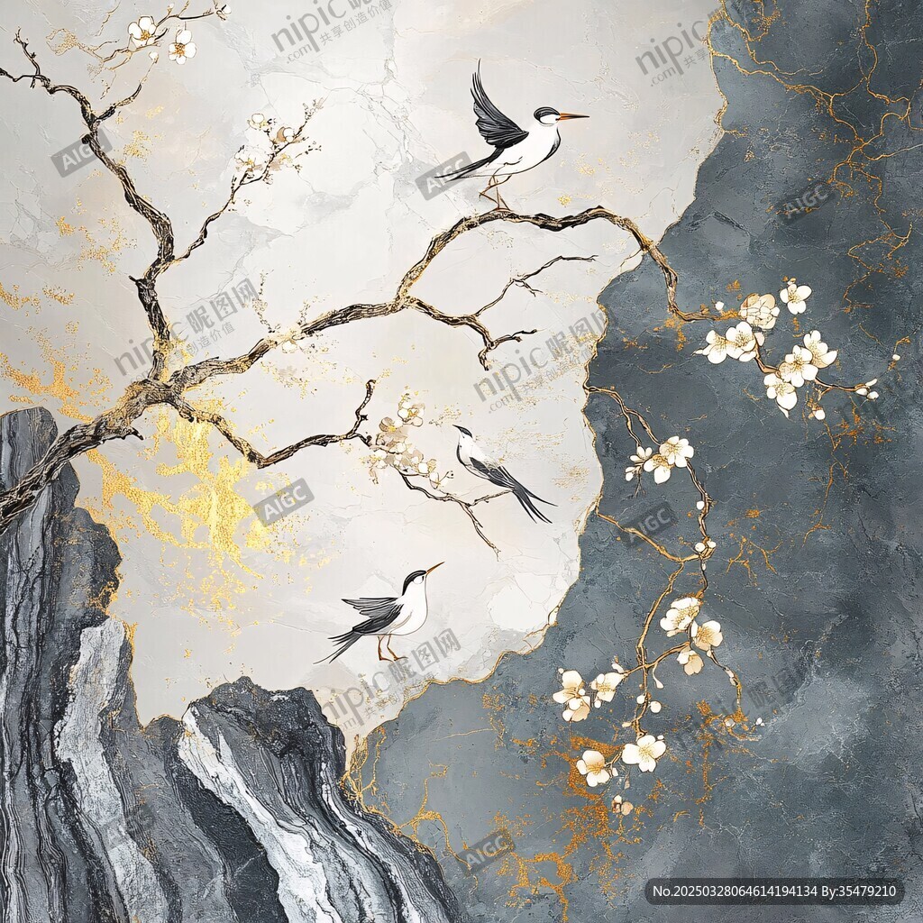 中式花鸟山水意境装饰画