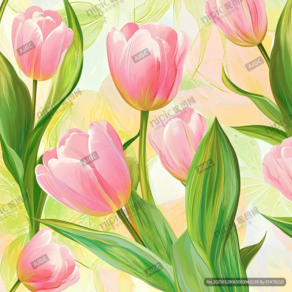 粉色郁金香花卉插画图案