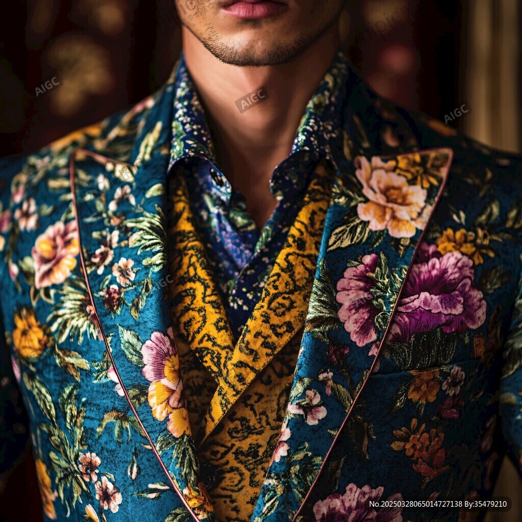 华丽花卉印花男士西装
