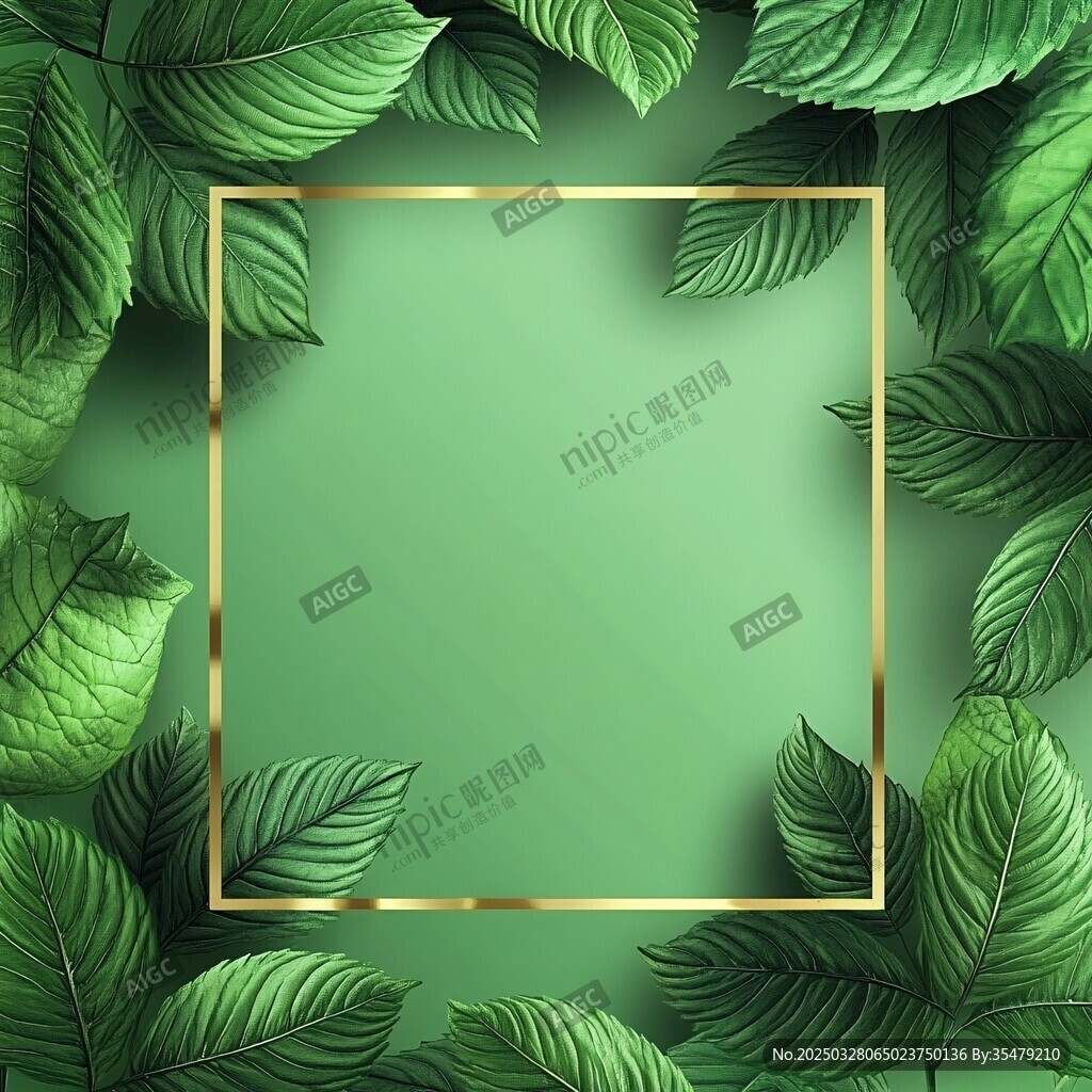 绿叶环绕的金色边框背景