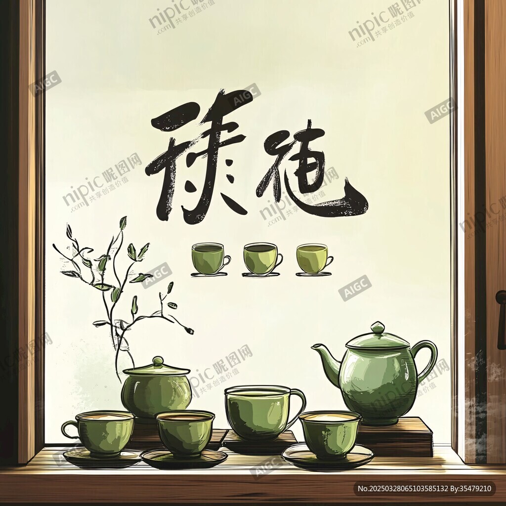 窗台上的中式茶具雅景