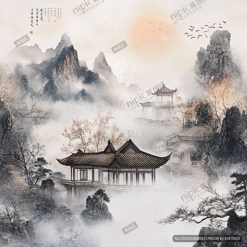 水墨山水间的古典雅致景致