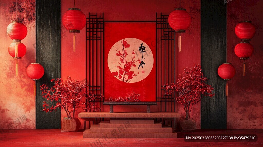 中式喜庆场景 红色传统布置