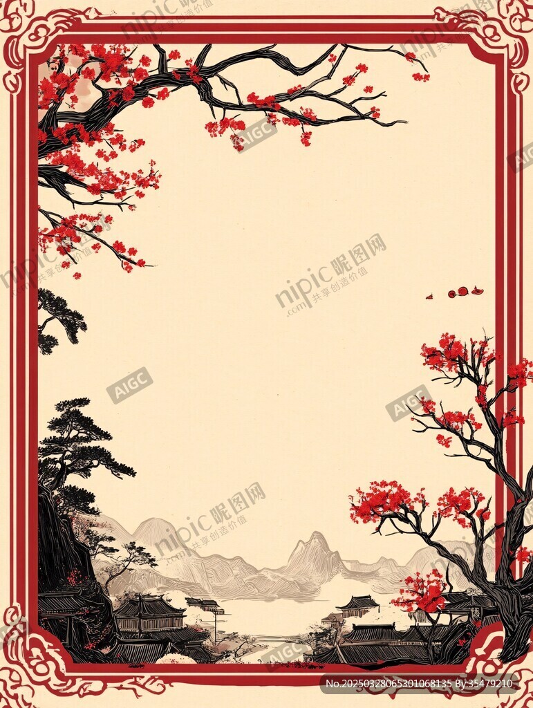 中式古典花鸟山水边框图