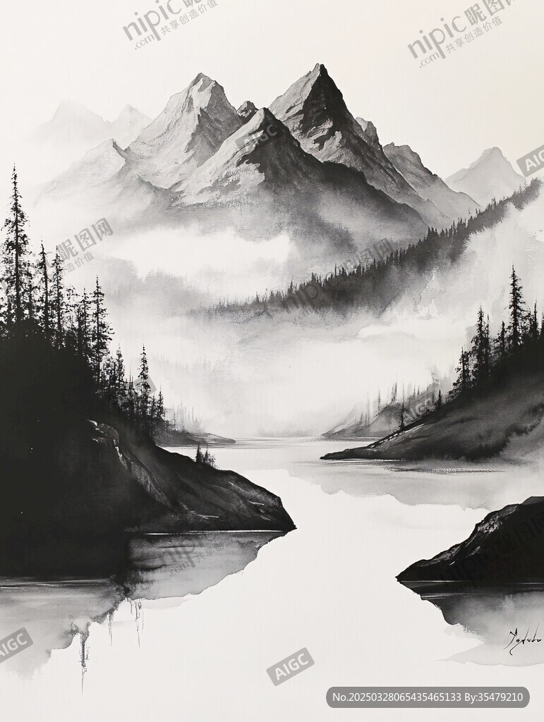 水墨山水间的静谧景致