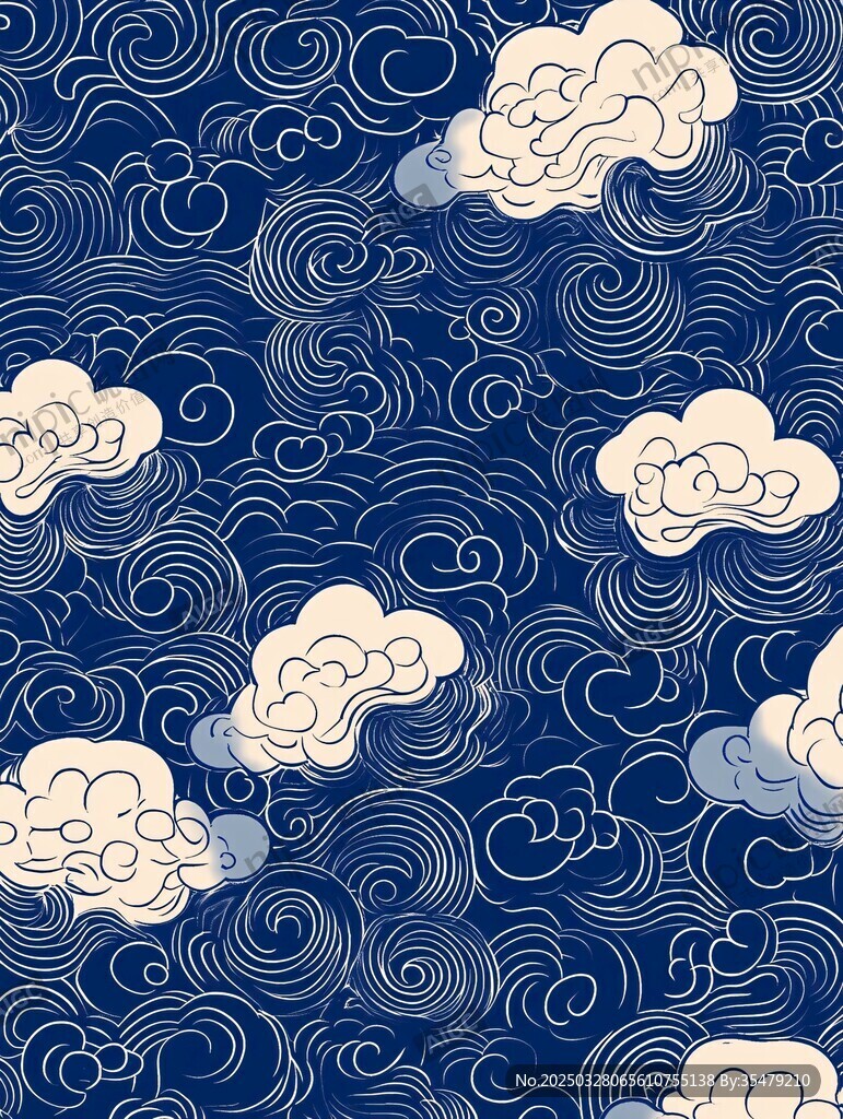 蓝底祥云中式纹理图案