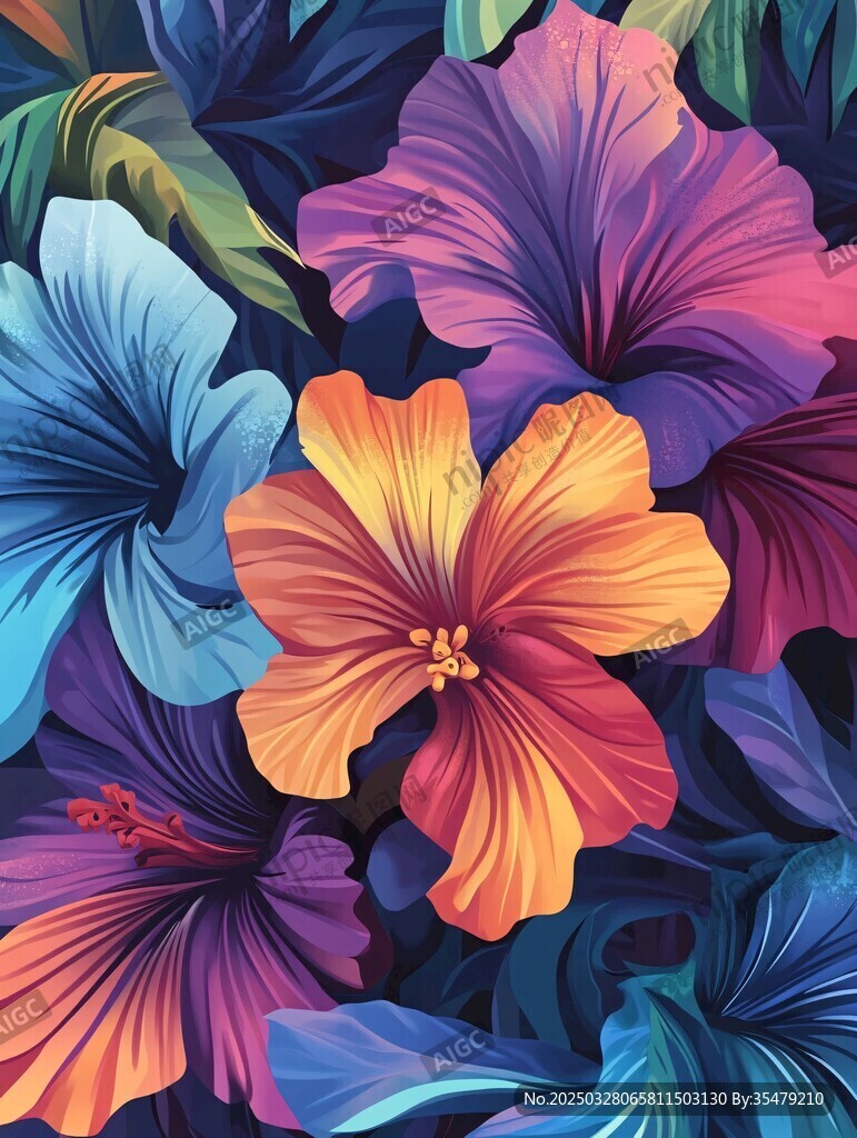 绚丽多彩的扶桑花图案