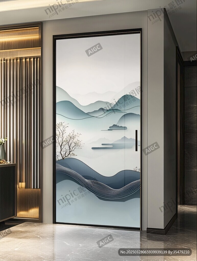 中式山水风玻璃门设计