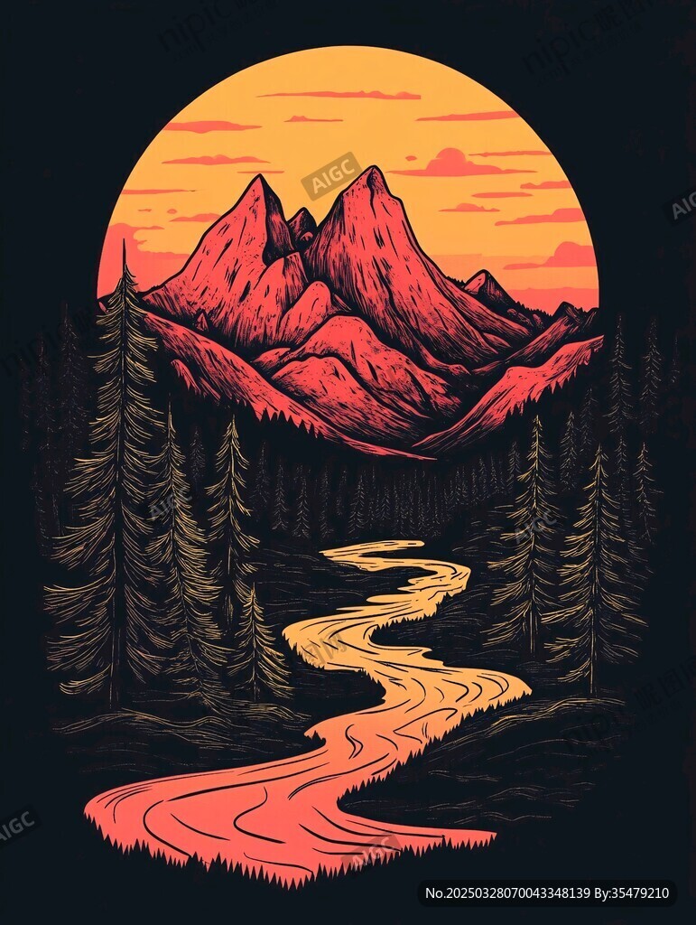 日落山间蜿蜒小路美景