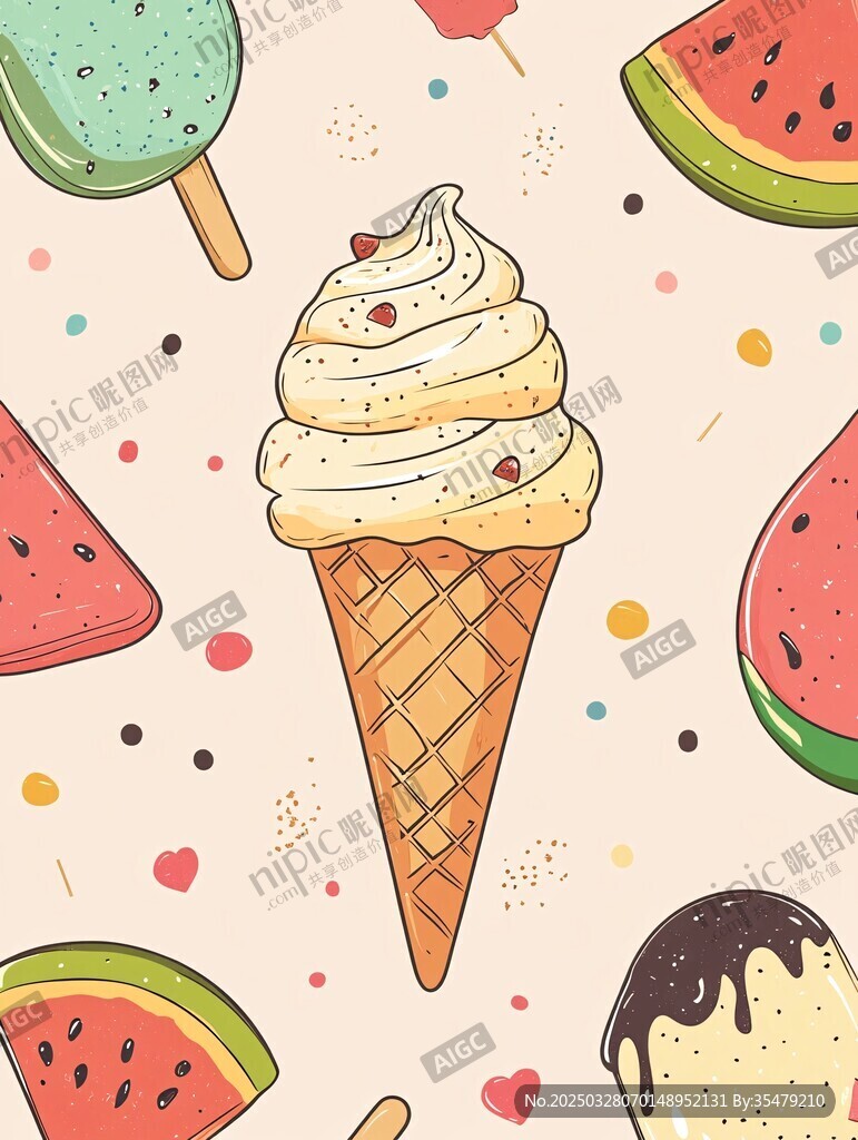 夏日冰淇淋与水果欢乐绘
