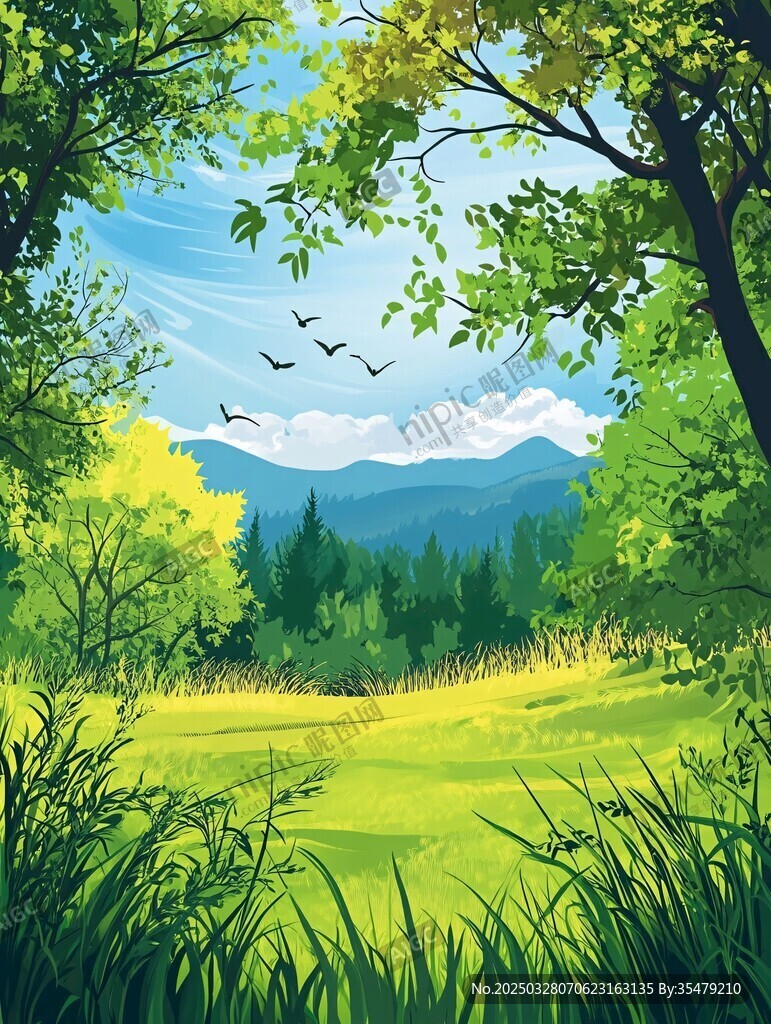 绿野山林间的清新自然景
