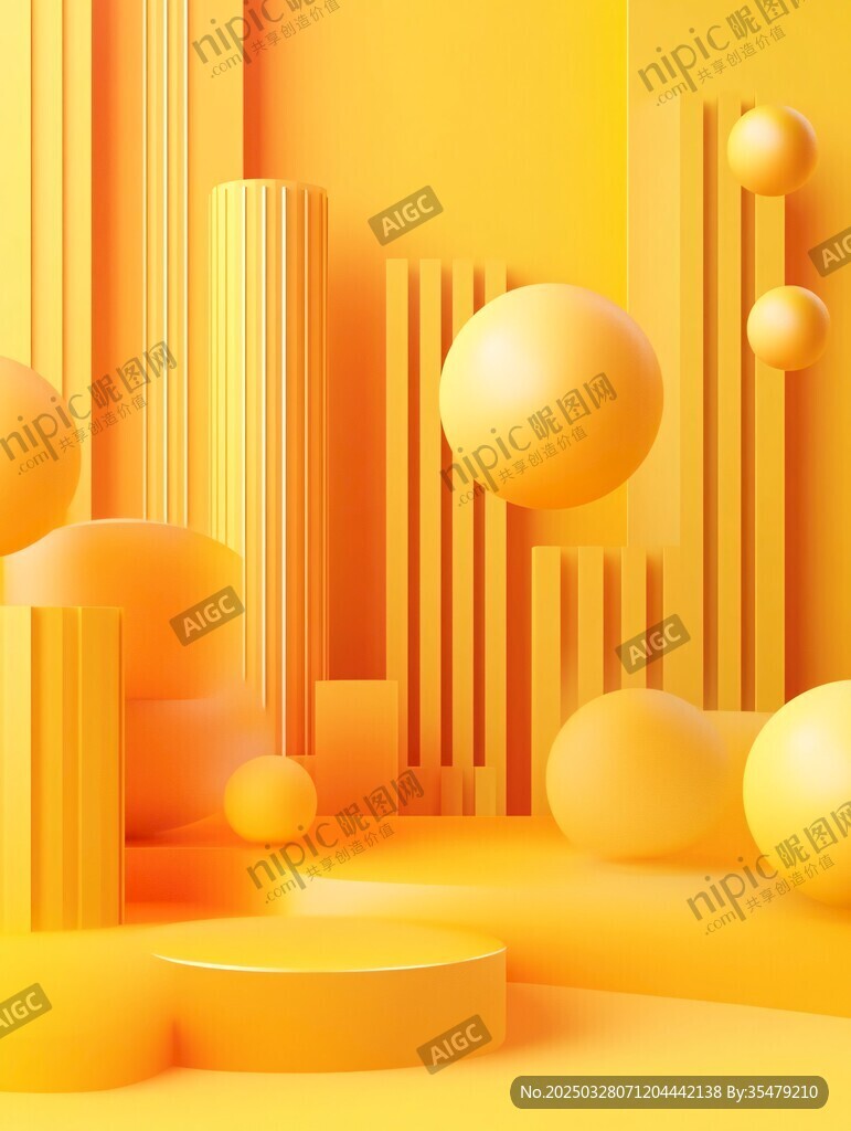 黄色立体几何场景展示