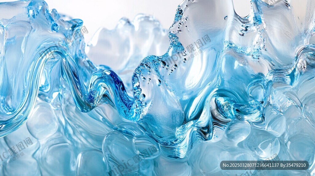 灵动蓝色水花艺术画面