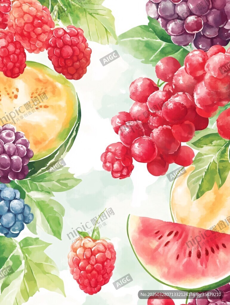 缤纷水彩水果插画
