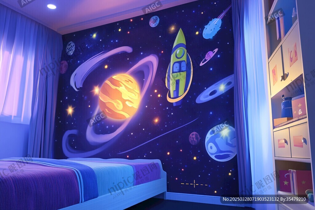 梦幻宇宙风儿童房墙面