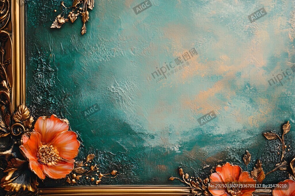 复古画框中的花卉艺术背景