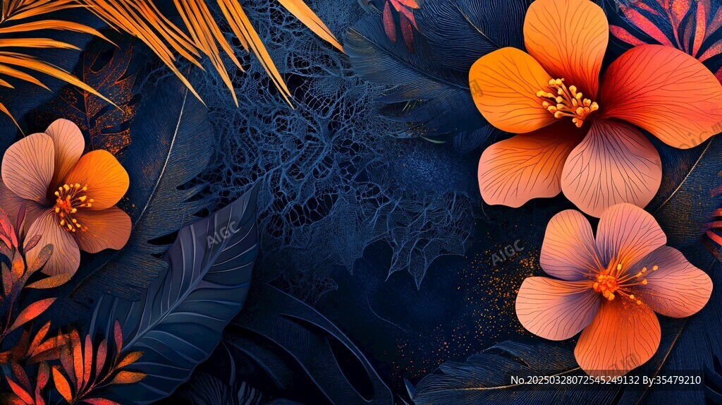 梦幻热带花卉背景图案