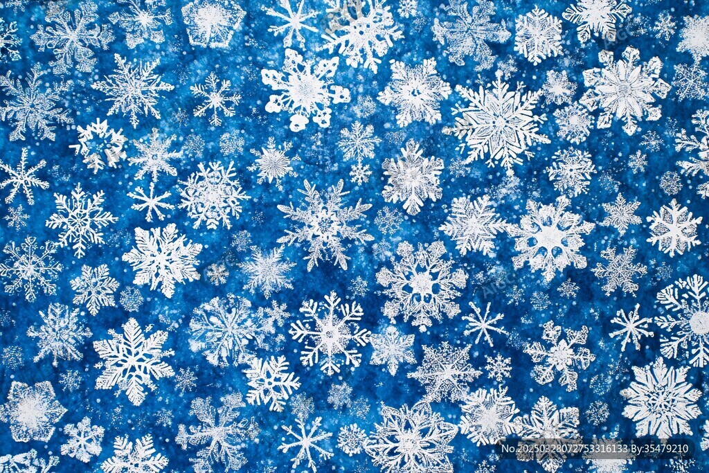 蓝色背景上的精美雪花图案