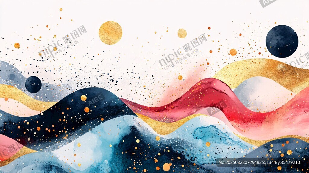 梦幻水彩波浪星球图景