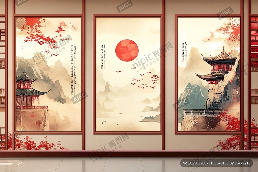 中式山水屏风画艺术意境