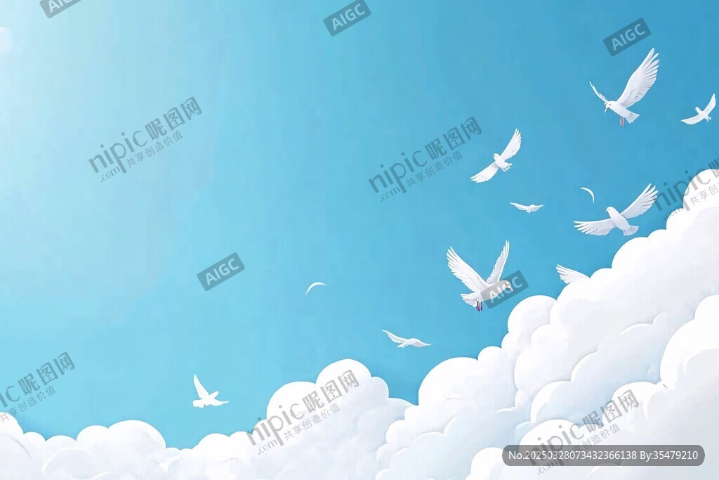 蓝天白鸽飞翔唯美场景