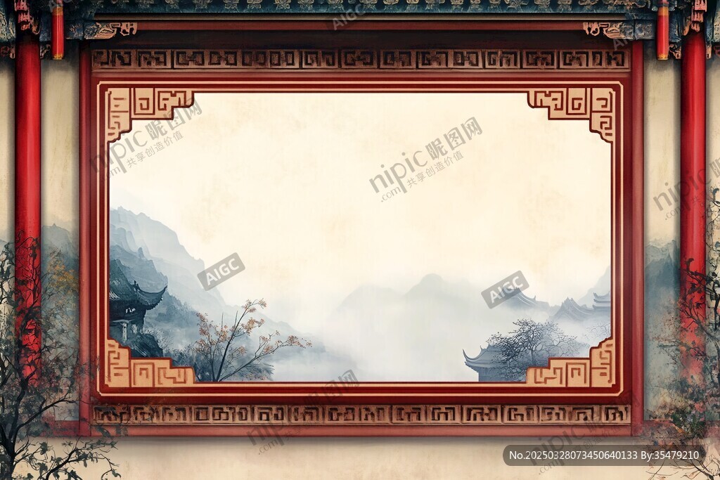 中式窗景下的山水墨韵