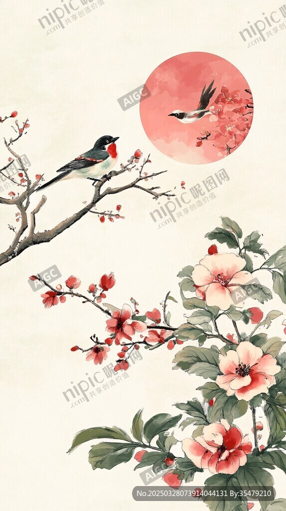 花鸟映月图