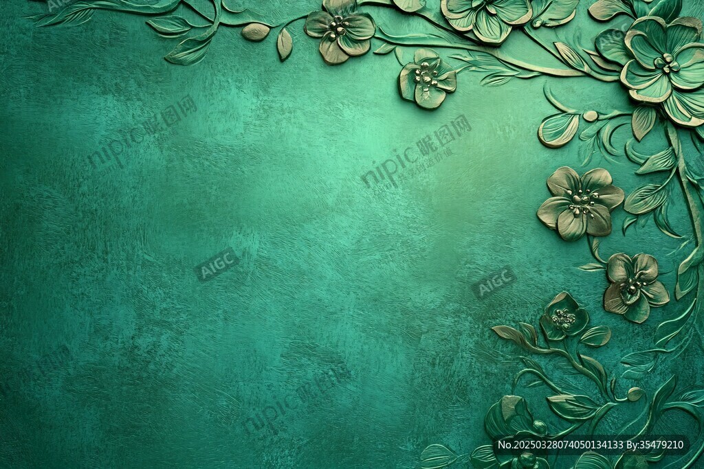 青绿色花卉浮雕背景图