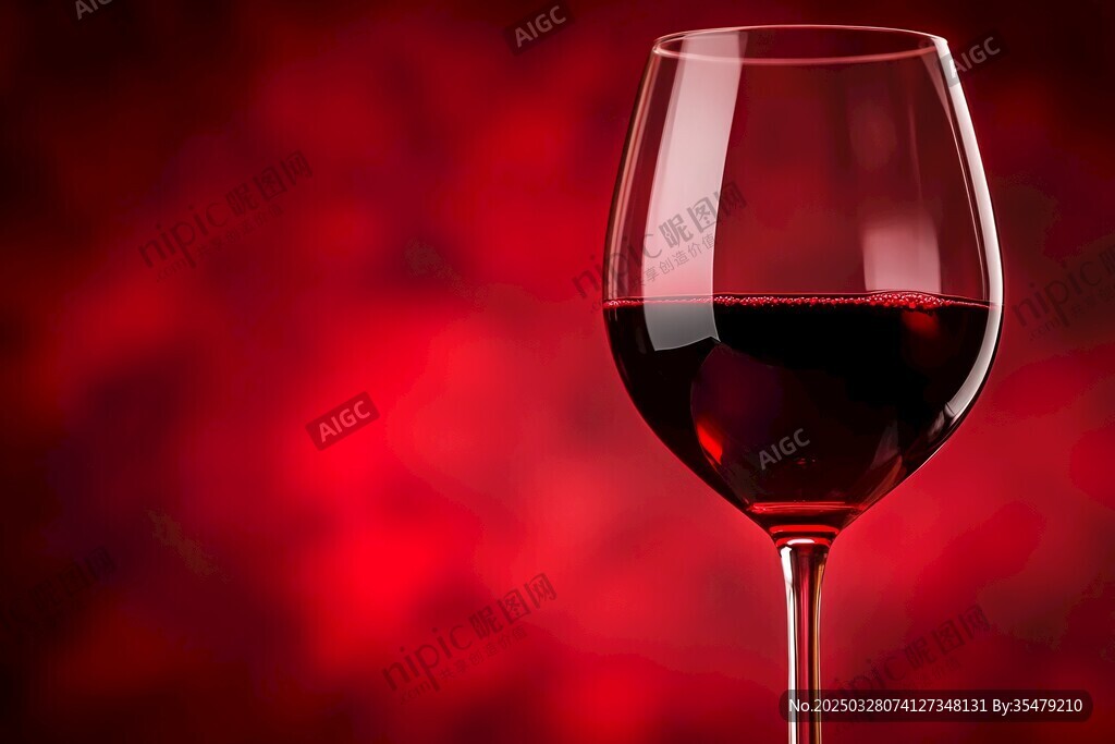 红背景中的高脚红酒杯