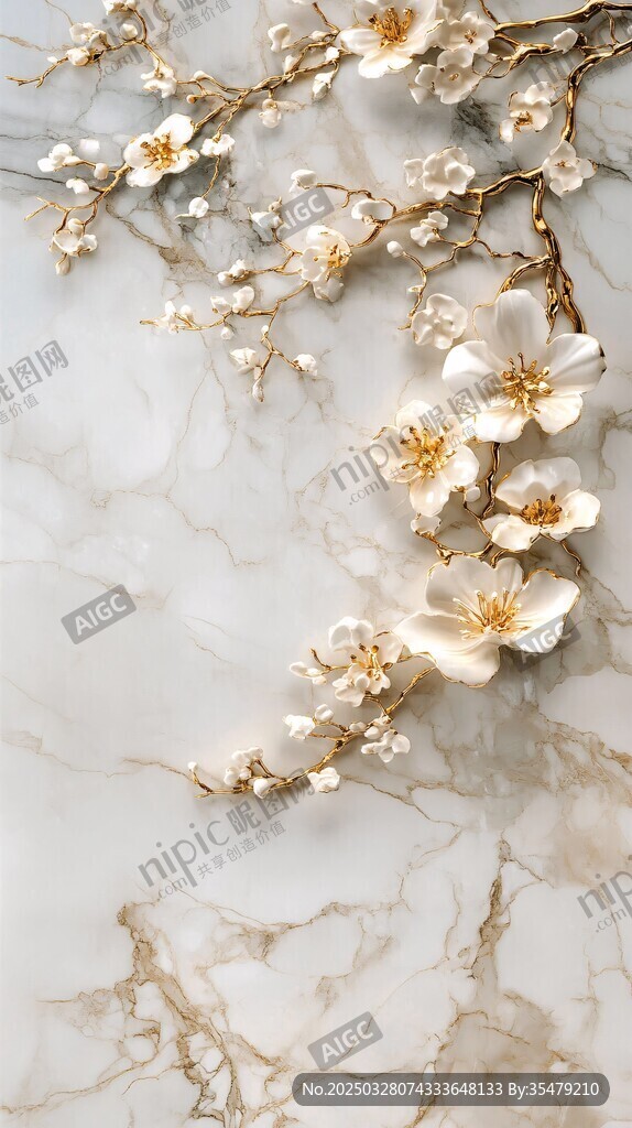 大理石上的精致白花装饰