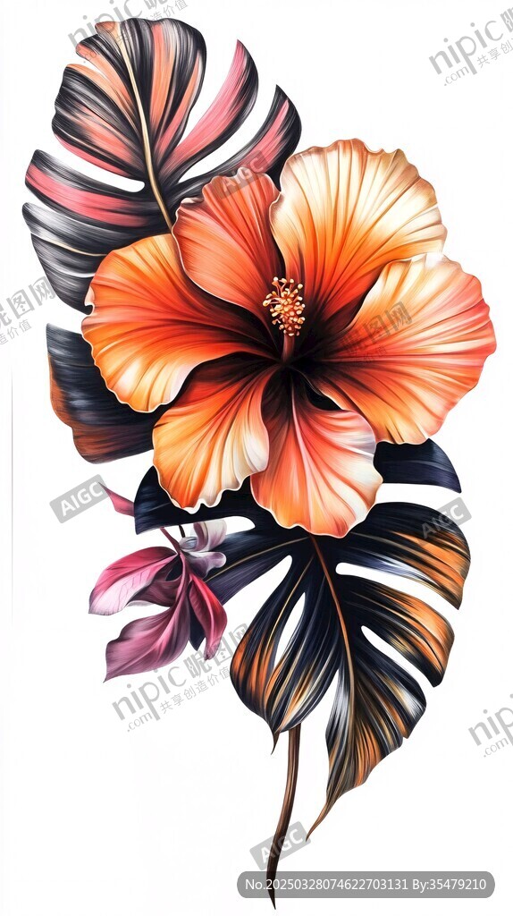 热带花卉插画 艳丽夺目