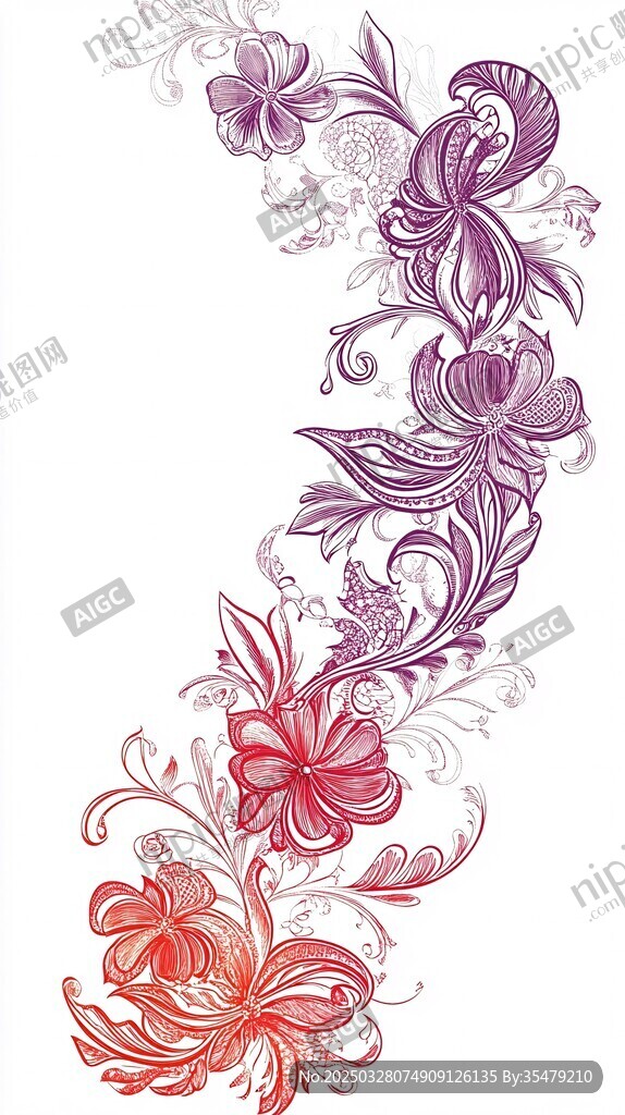 渐变花卉藤蔓装饰图案