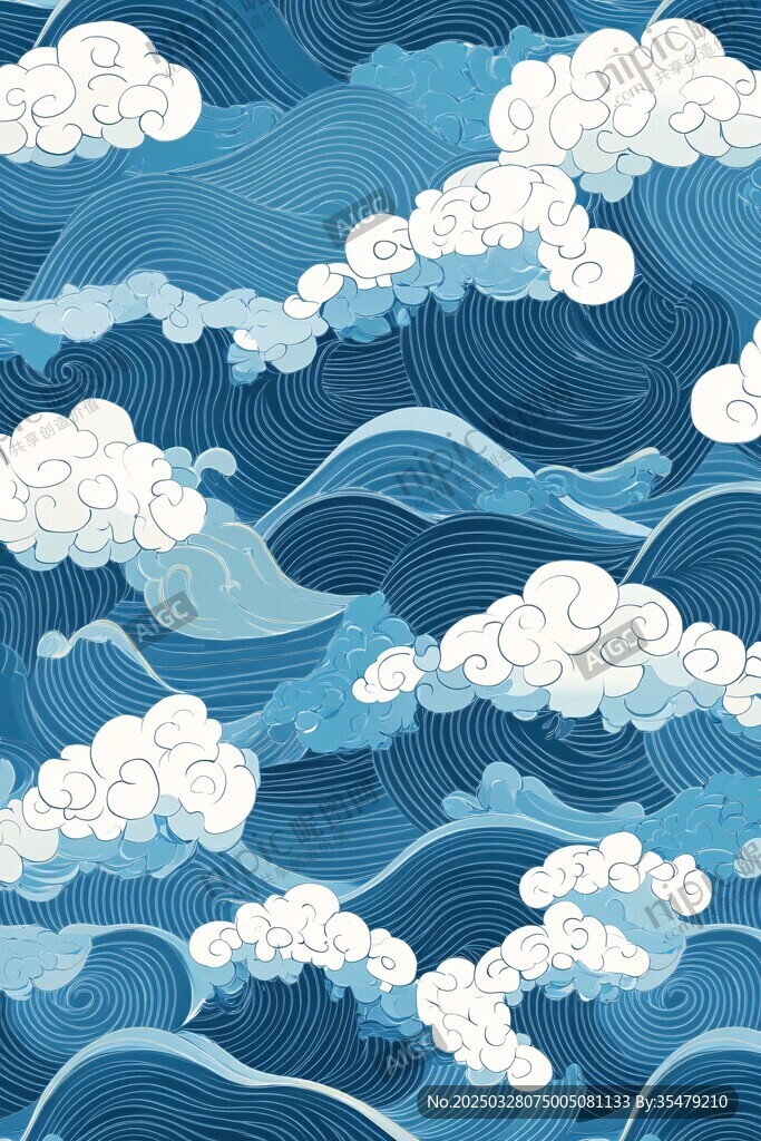 蓝白海浪图案