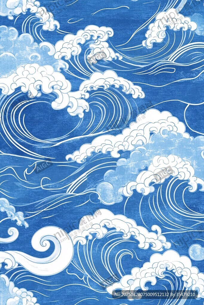 蓝白海浪日式风图案