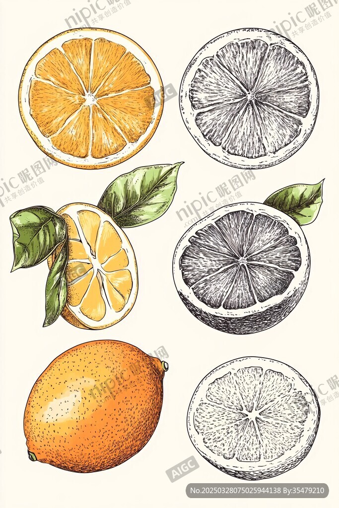 手绘柑橘类水果插画