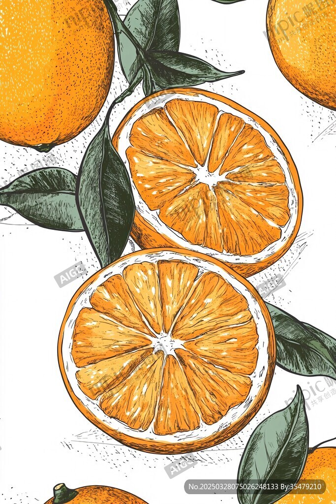 手绘鲜橙插画 清新水果风