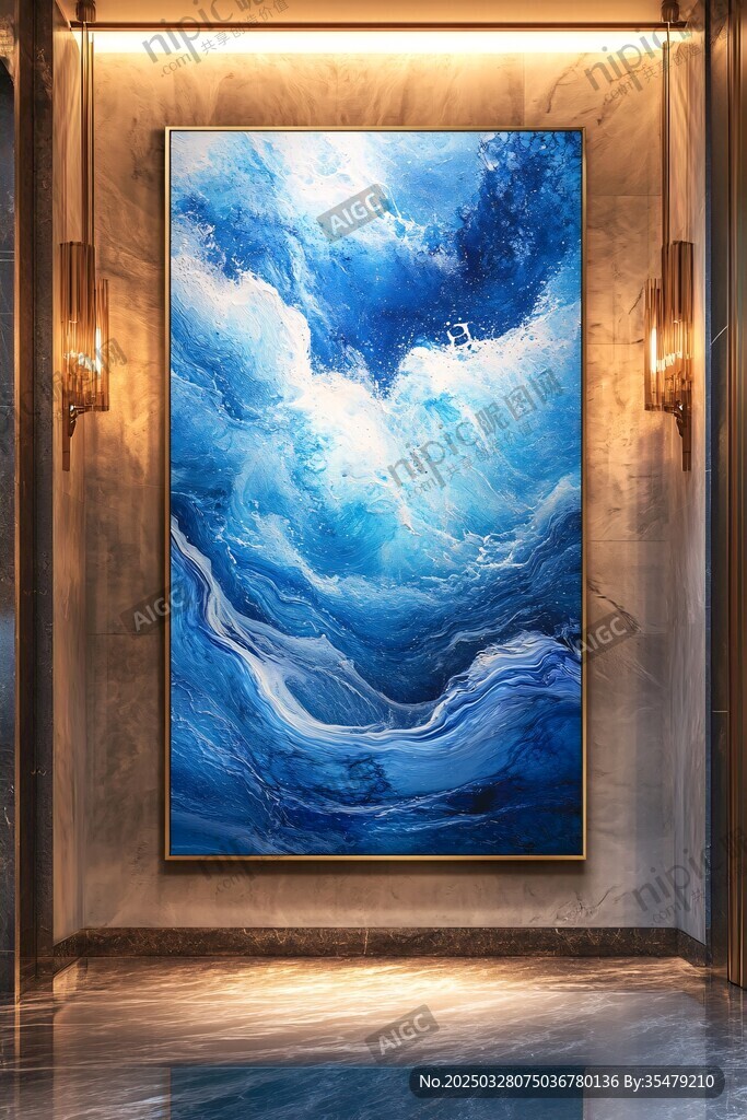 蓝色海浪抽象艺术挂画