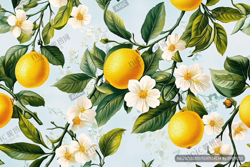 柠檬花卉图案的清新画面