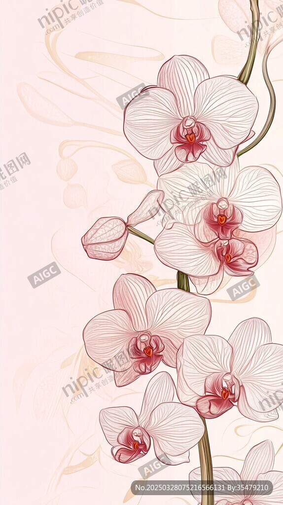粉色优雅蝴蝶兰花卉插画