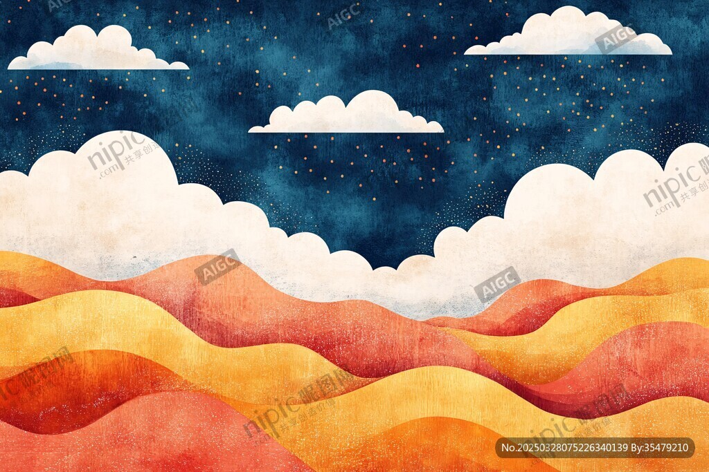 星空下的彩色山丘风景