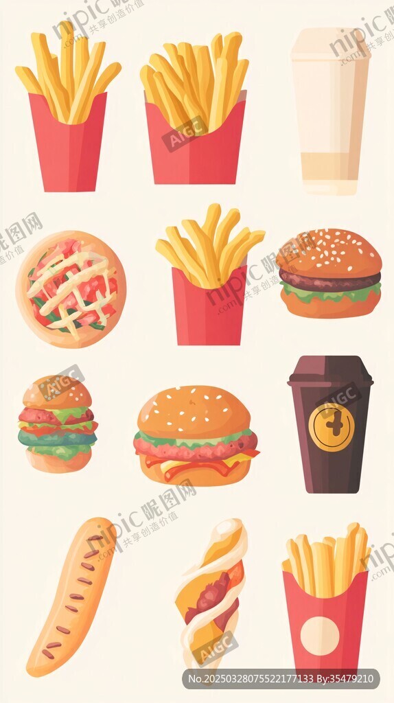 缤纷美味快餐插画集合