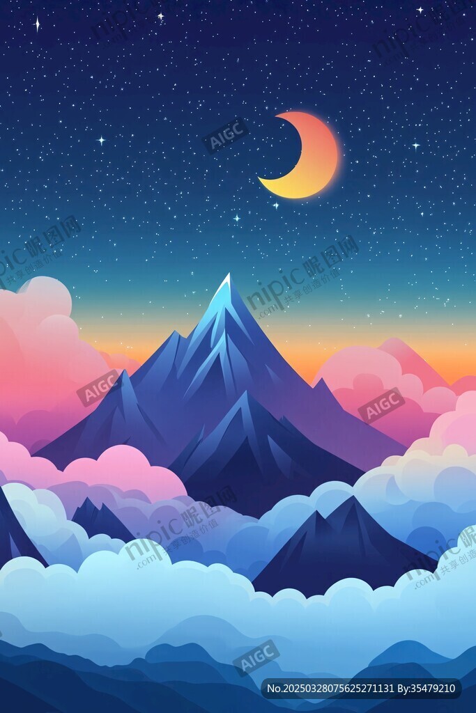 梦幻月夜下的壮丽山脉
