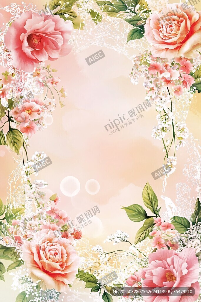 浪漫花卉边框背景图