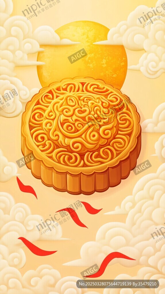 中秋月饼伴月祥云图景
