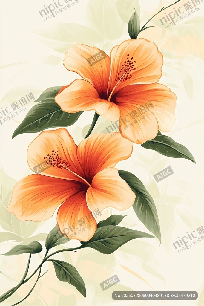 橙色木槿花的优雅绽放