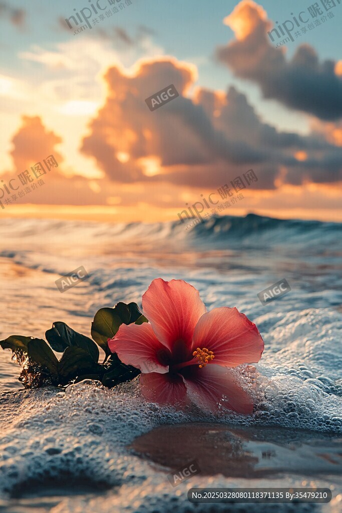 海滩上的娇艳木槿花