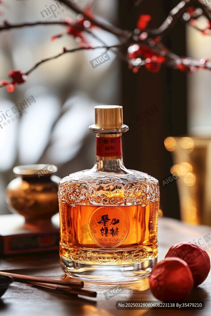 中式风情酒瓶与红梅景致